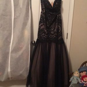 Black and navy blue tulle prom dress
